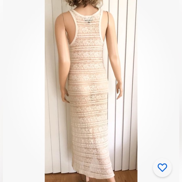 White Lace Dress S Designer Ivory Tank bodycon Long Maxi Sheer Festival Cover Up - Picture 4 of 5